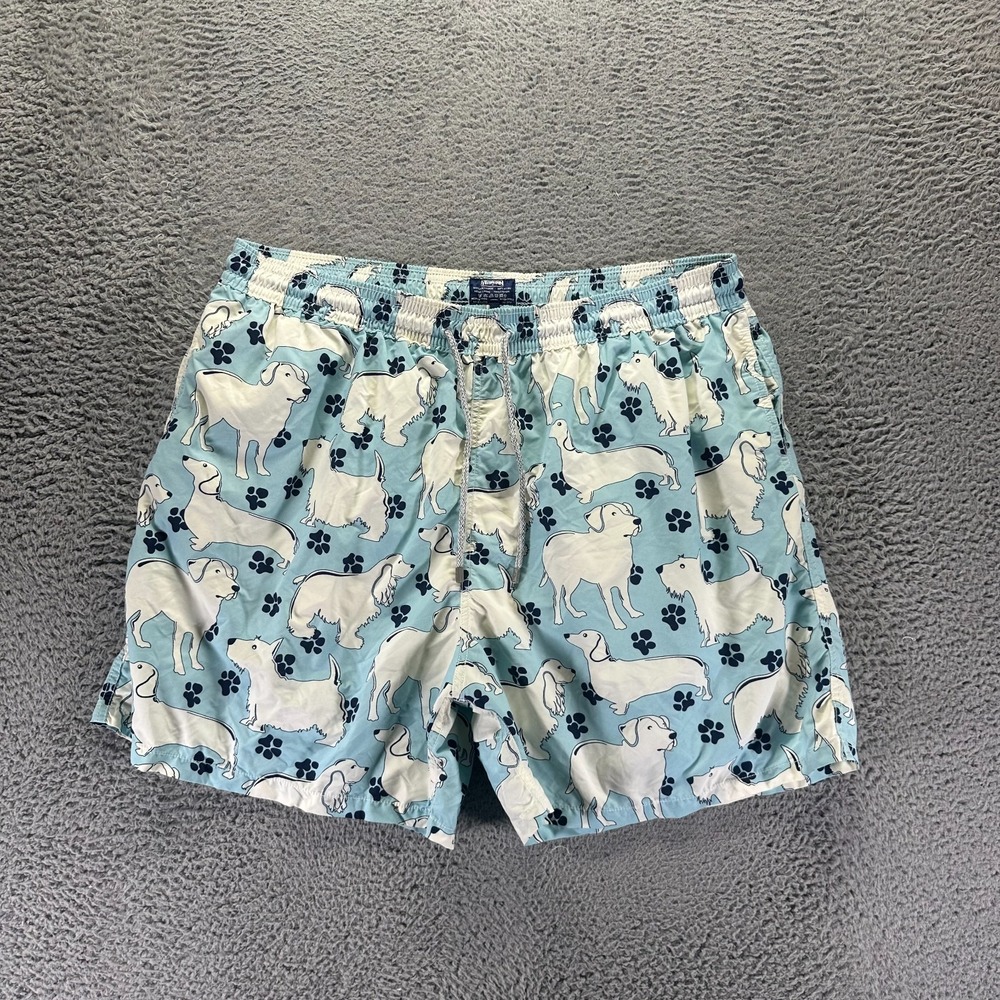 Vilebrequin Board Shorts Men's 6XL Blue Dog Print Nylon Mesh-Lined Swimwear